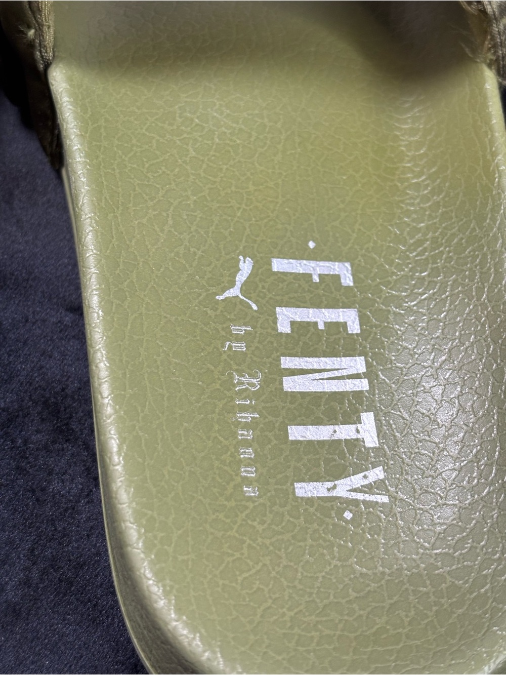 PUMA x FENTY by Rihanna Olive Green Satin Bow Slide Sandals | Women’s US 6 - Picture 6 of 10